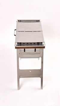 Foldable Barbecue Stand - Portable, Durable Stainless Steel Standing BBQ Grill, with Foldable Tray and Handle, Folds Small and Flat
