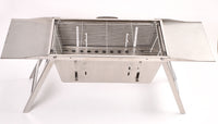 Foldable Barbecue Stand - Portable, Durable Stainless Steel Standing BBQ Grill, with Foldable Tray and Handle, Folds Small and Flat