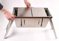 Foldable Barbecue Stand - Portable, Durable Stainless Steel Standing BBQ Grill, with Foldable Tray and Handle, Folds Small and Flat