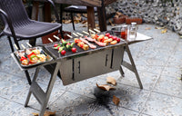 Foldable Barbecue Stand - Portable, Durable Stainless Steel Standing BBQ Grill, with Foldable Tray and Handle, Folds Small and Flat