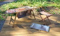Foldable Barbecue Stand - Portable, Durable Stainless Steel Standing BBQ Grill, with Foldable Tray and Handle, Folds Small and Flat
