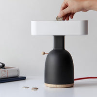 CoinLamp DINA - Interactive Modern Piggy Bank Light with Wooden Switch & Base, Minimalist LED USB-C Energy Saving Decorative Bedside Night Light
