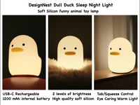 DesignNest Duck Night Light Soft Warm LED Sleep Lamp with Timer & Touch Control, BPA Free Silicone Kids & Adult Bedside Light, Portable Rechargeable Nightlight for Nursery, Bedroom & Gifts